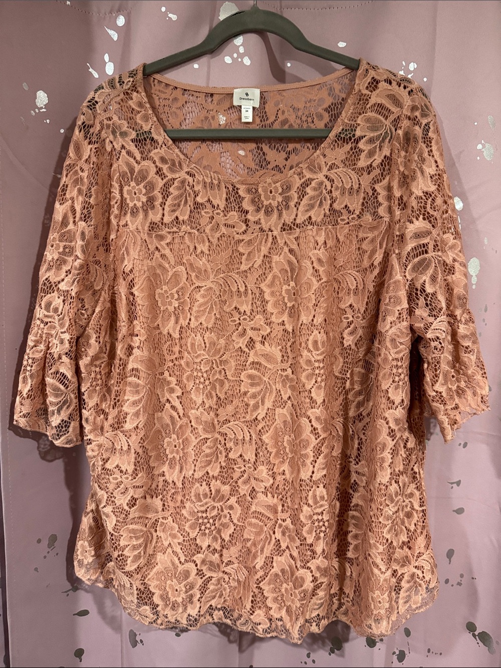 Dress Barn Rose Pink Floral Lace Scoop Neck Blouse